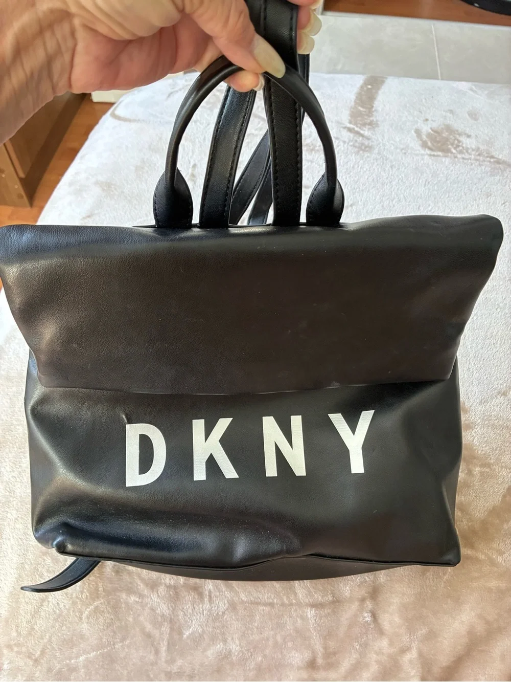 DKNY Black Logo Backpack with Fold-Over Flap
